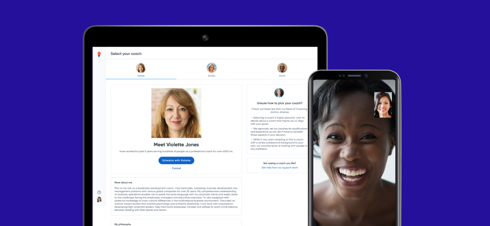 Image of selecing a Coach and having a coaching session