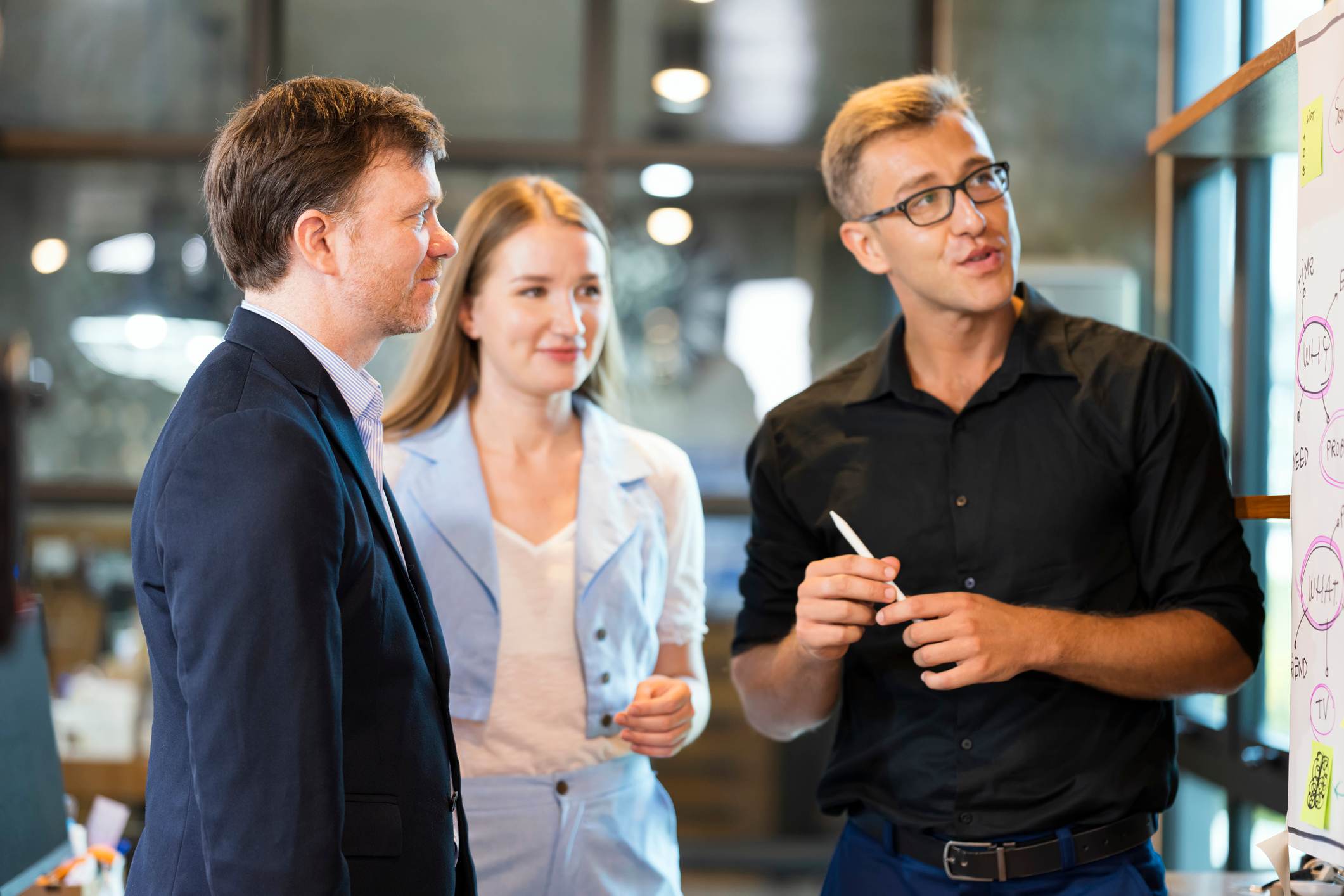 Three-collegues-at-office-looking-at-whiteboard-how-to-know-if-im-oversharing