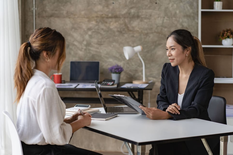 Two-successful-women-having-a-formal-job-interview-structured-interview