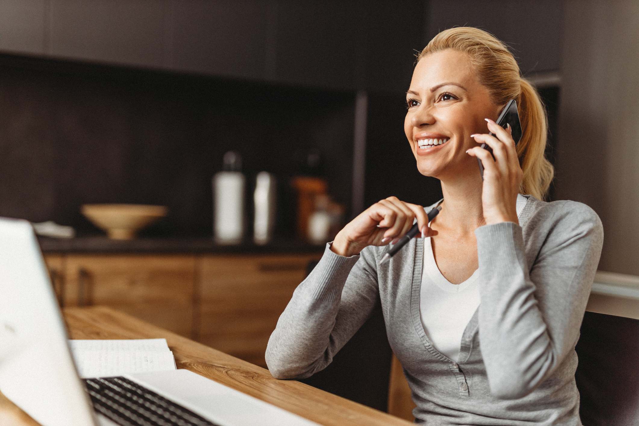 Woman-working-phone-screen-interview