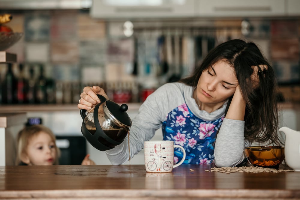 tired-mom-pouring-coffee-on-the-table-self-care-for-caregivers